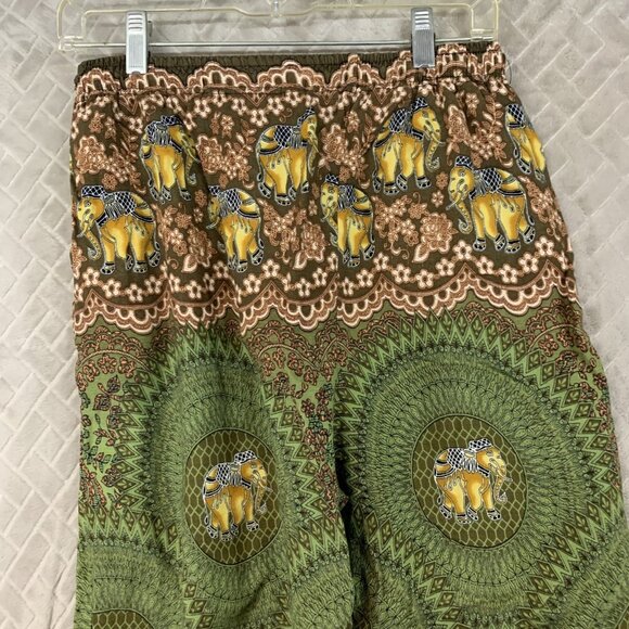 Kathmandu Imports Sz M Pants Green Colorful Elephant Baggy Boho Hippie Festival - Picture 11 of 16